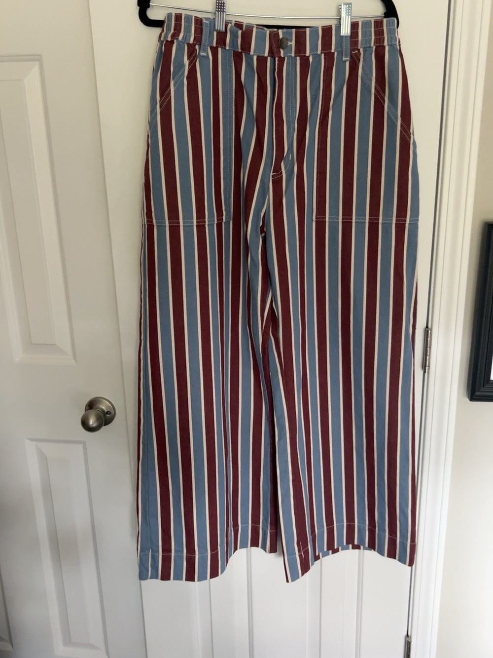 Beyond Nine Blair wide-leg jeans in Rust Hickory Stripe.